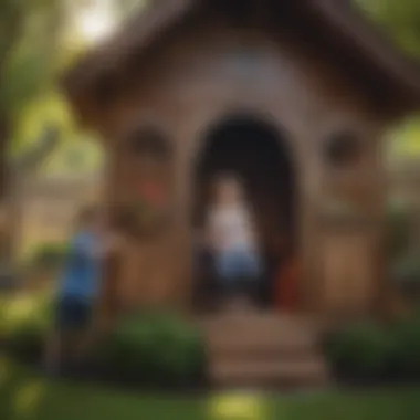 Kids Playing in Wooden Playhouse Garden