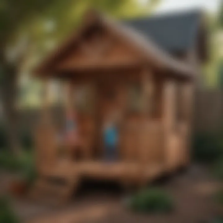 Kids interacting and developing social skills in a backyard playhouse