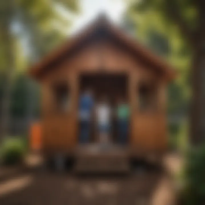 Parent and child assembling the outdoor playhouse together