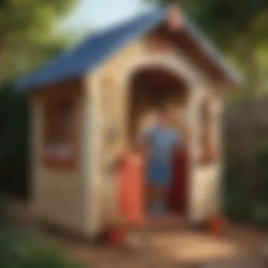 Creative Play in Little Tikes Playhouse Child playing creatively in Little Tikes plastic outdoor playhouse
