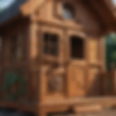 Detailed close-up of wooden playhouse features