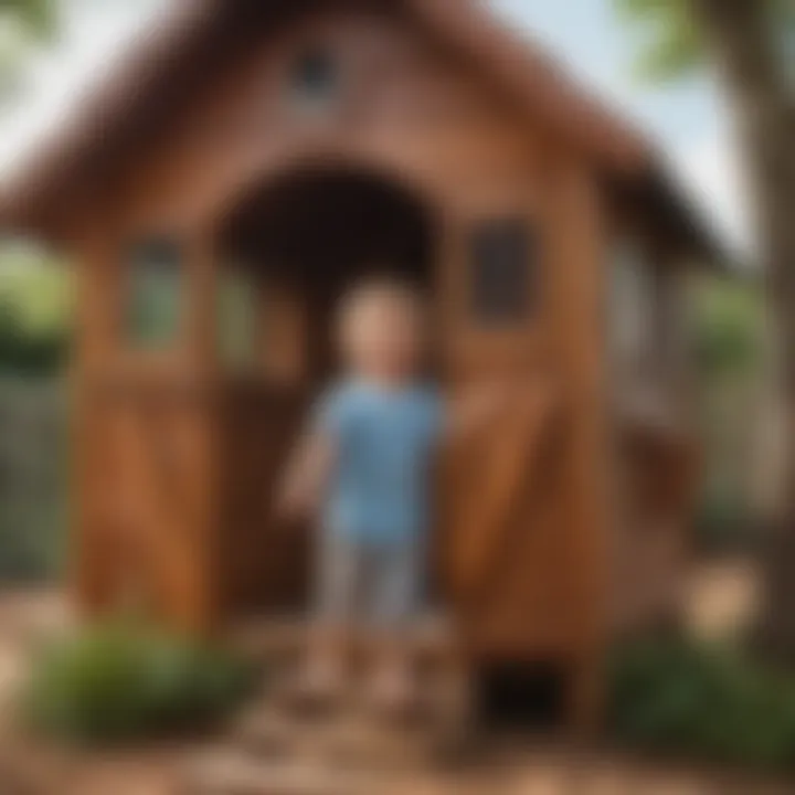 Child engaging in physical activity in a Little Tykes outdoor playhouse