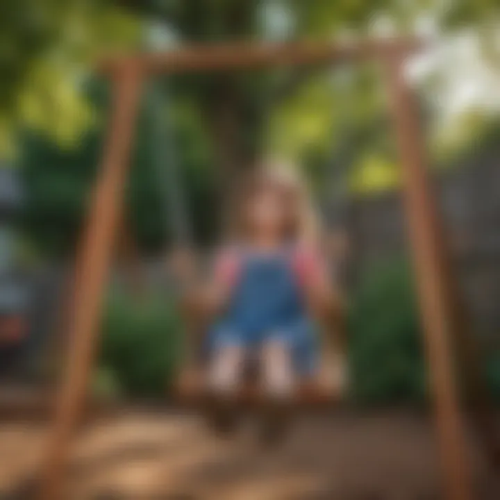 Kids engaging in imaginative play on a swing set in a backyard