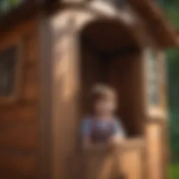 Child playing in outdoor playhouse