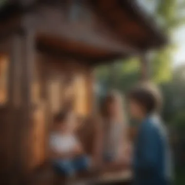 Educator observing children playing in playhouse