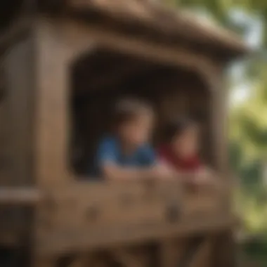 Children playing creatively in a wooden fort kit