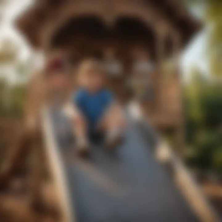 Kids having fun and staying active on a slide in an outdoor playhouse