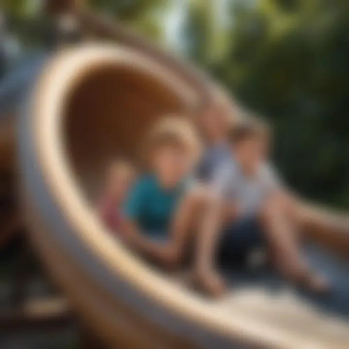 Children enjoying a spiral outdoor slide set