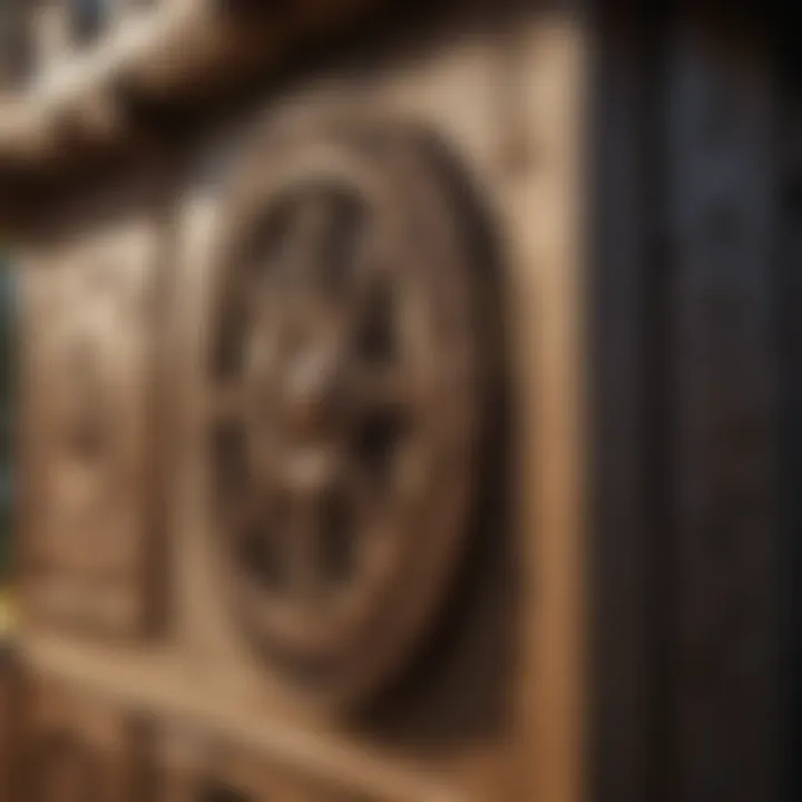 Close-up of intricate design details on a wooden play fort