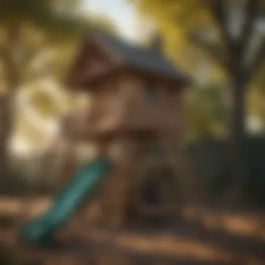 Safety features of a wooden play fort highlighted