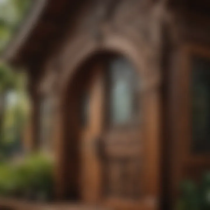 Close-up of intricate details on a painted wooden playhouse