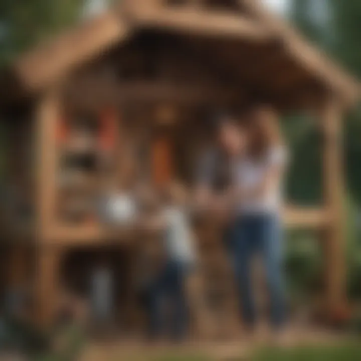 Parent and child assembling the playhouse structure