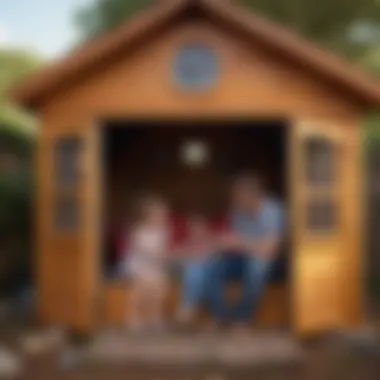 Parent and Child Bonding While Playing in Plastic Outdoor Playhouse