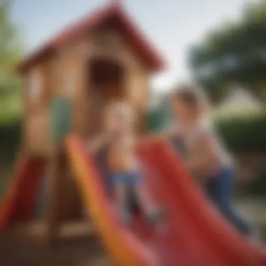 Parent and Child Interacting with Little Tikes Playhouse Slide