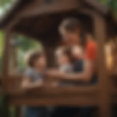 Parent observing child's growth and development in a playhouse