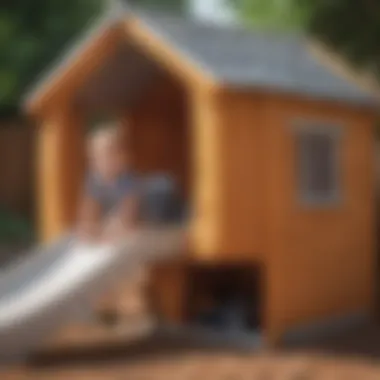 Parent observing child's playtime in a plastic playhouse with slide