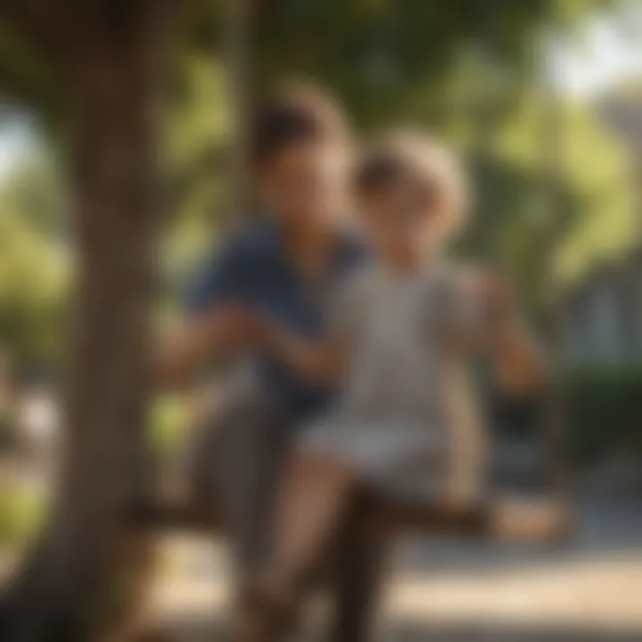 Parent supervising child on a small outdoor swing for safety