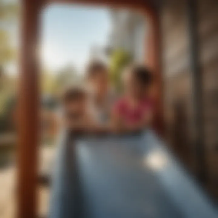 Parent supervising child on a tube slide in a playhouse