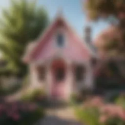 Pink Outdoor Playhouse with Flower Garden