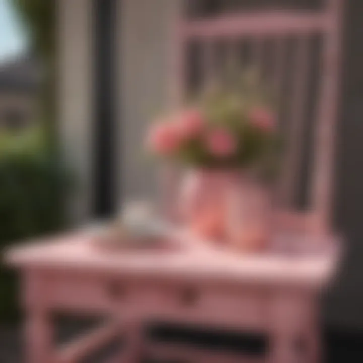 Outdoor wooden furniture painted pink