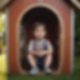 Child playing creatively inside plastic playhouse