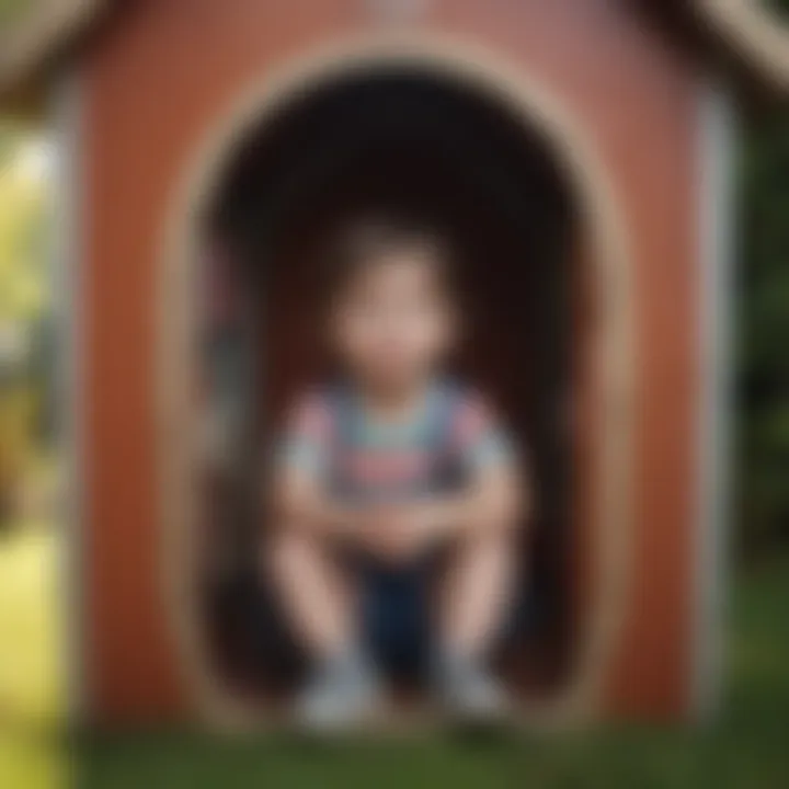 Child playing creatively inside plastic playhouse