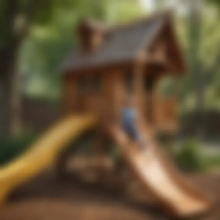 Children playing joyfully in a Wooden Playhouse with Slide