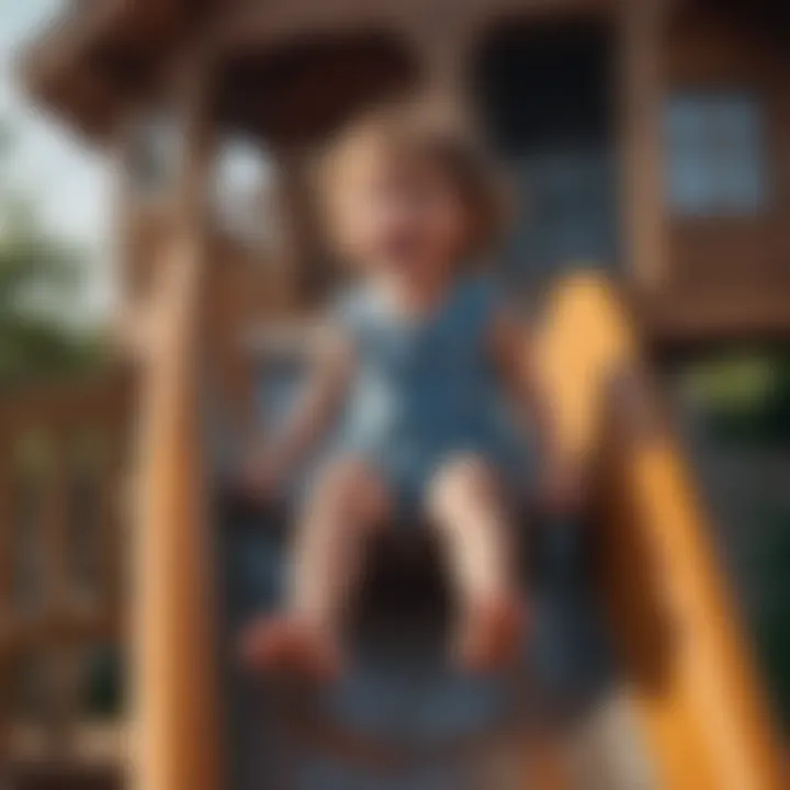 Child playing on slide in playhouse