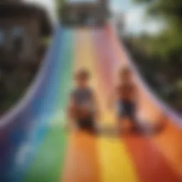 Children playing on a vibrant rainbow slide