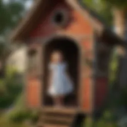 Young girl playing in a whimsical playhouse