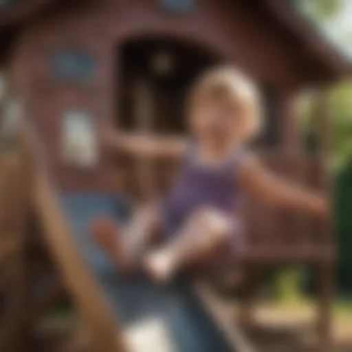 Child playing on Plum Playhouse with Slide