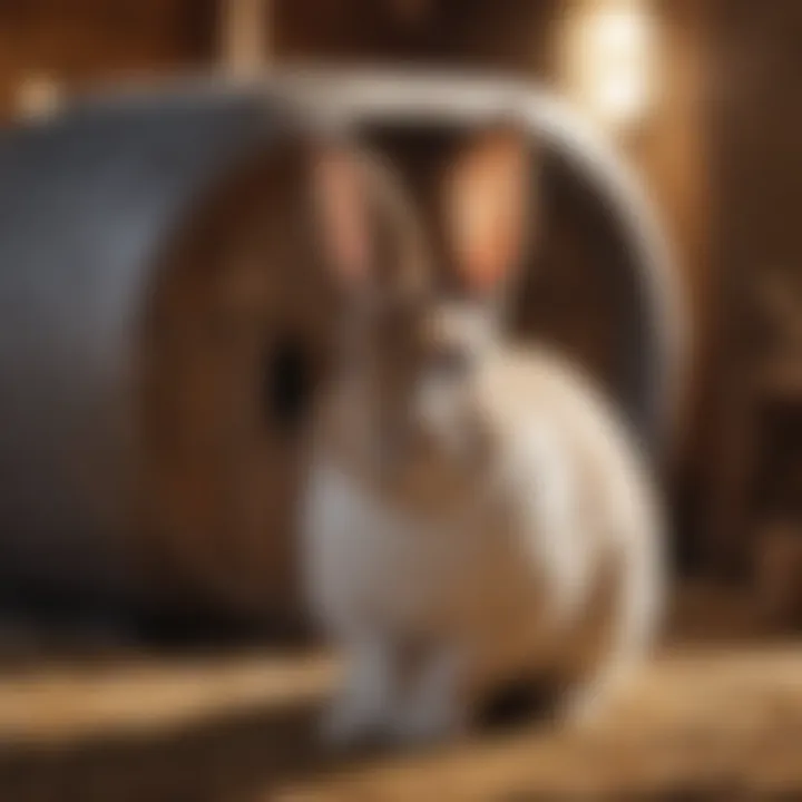 Pet rabbit exploring and enjoying its precision playhouse