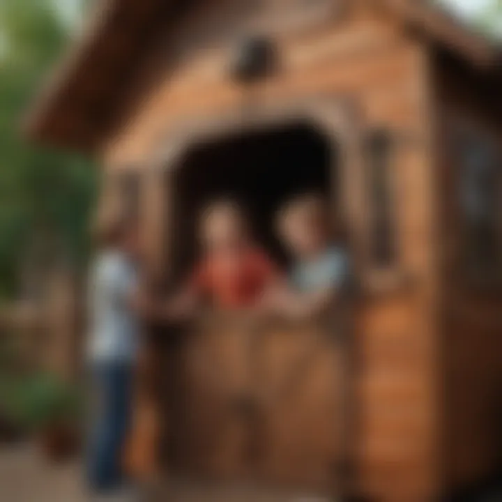 Children playing joyfully inside the playhouse