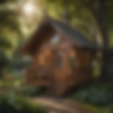 Enchanting Playhouse in Nature's Embrace A beautiful wooden playhouse in a lush garden setting