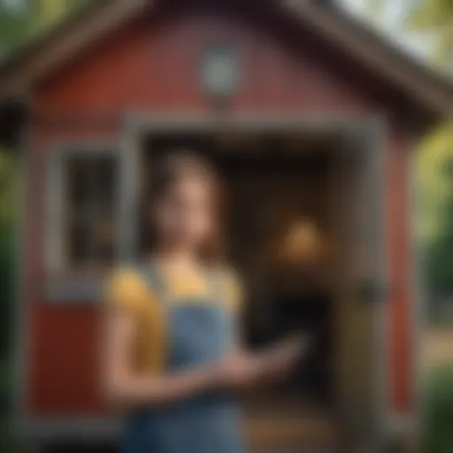 Teenage girl painting a playhouse