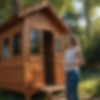 Teenager painting in artistic wooden playhouse