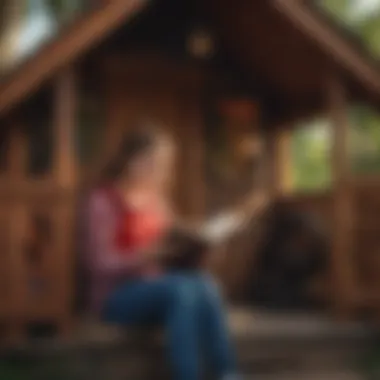 Teenager reading in cozy wooden playhouse