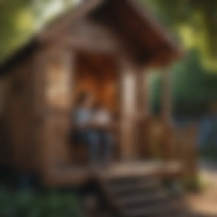 Teenager in wooden playhouse studying