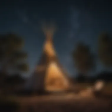 Wooden teepee playhouse under starlit sky, sparking nighttime adventures