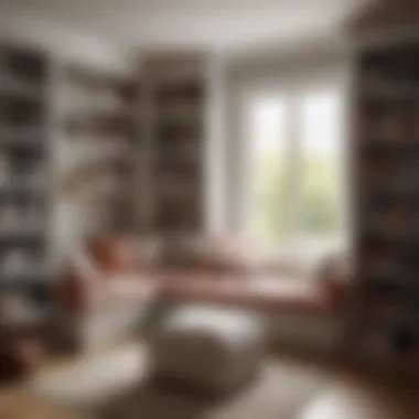 Cozy Reading Nook with Soft Pillows and Bookshelves