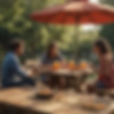 Socializing and Snacking at the Picnic Table Wooden Outdoor Playset with Picnic Table