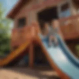 Children playing on vibrant playhouse slide combo