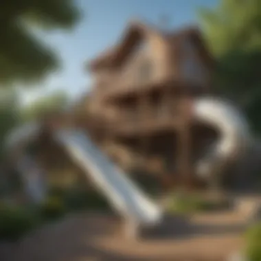 Multi-Level Slide Structure Unique backyard fort with multiple levels and slides