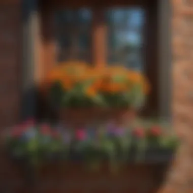 Vibrant artificial flowers in playhouse window box