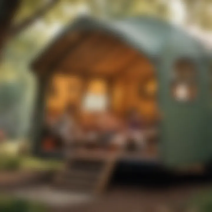 Kids playing in a whimsical camper playhouse tent