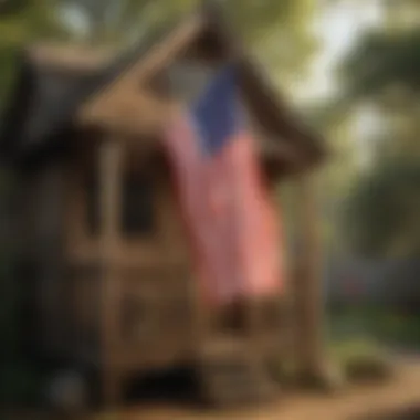 A whimsical flag fluttering in the wind on a playhouse