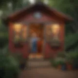 Child playing in a whimsical play shed