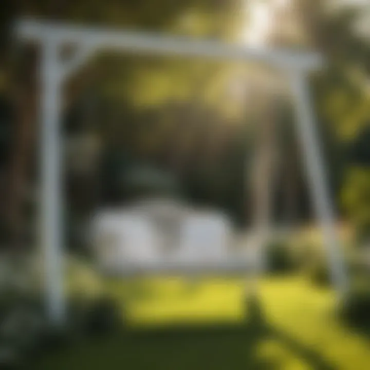 Elegant White Swing Set in Serene Garden Setting