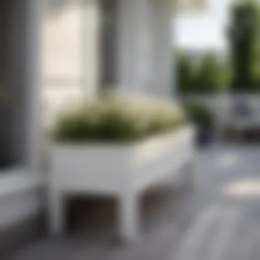 Elegant white wooden flower box on a modern terrace