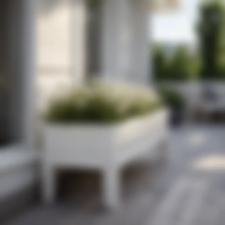 Elegant white wooden flower box on a modern terrace